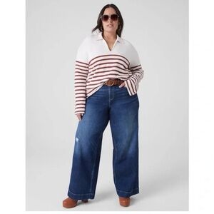 LANE BRYANT Striped Relaxed Collar Notch-Neck Sweater Top 22/24